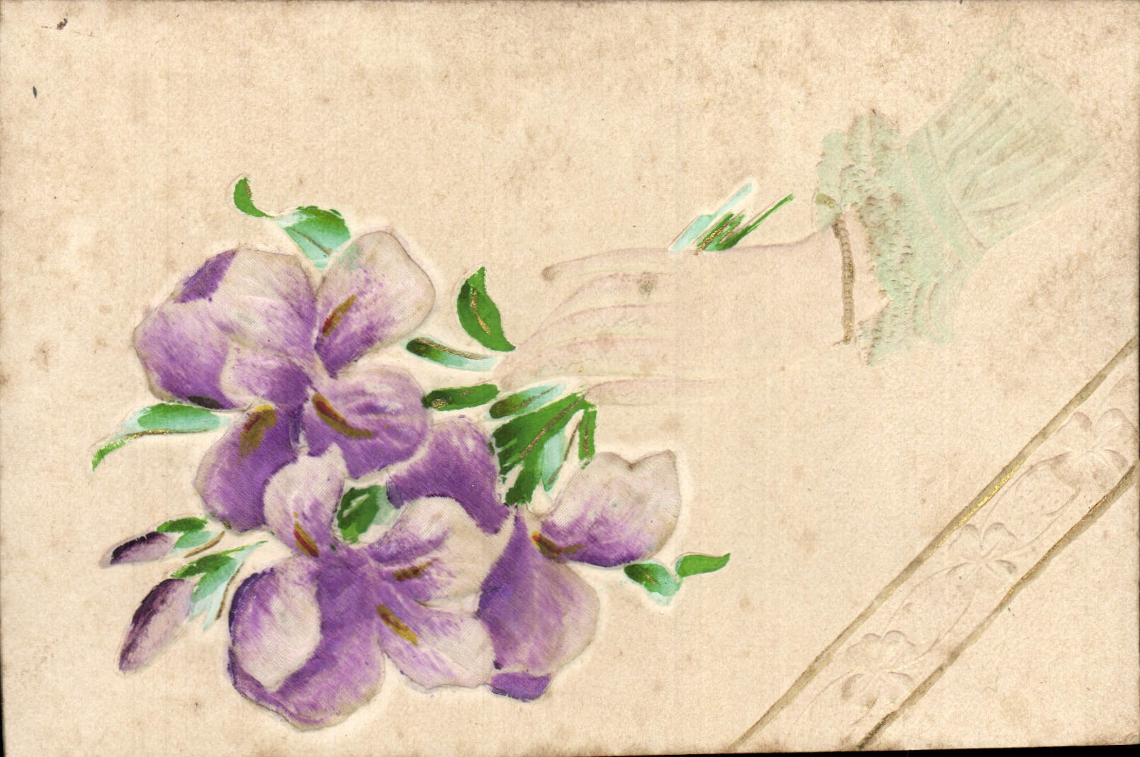 La fantasía de la POSTAL de la VENDIMIA florece la mano