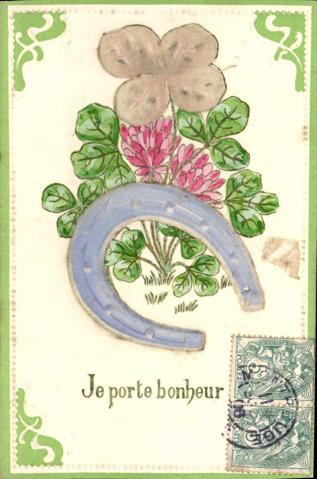 VINTAGE POSTCARD Fantaisie Flowers Horseshoe