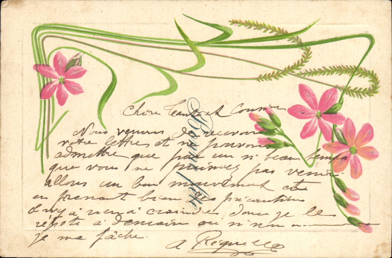 Flores de la fantasía de la POSTAL de la VENDIMIA
