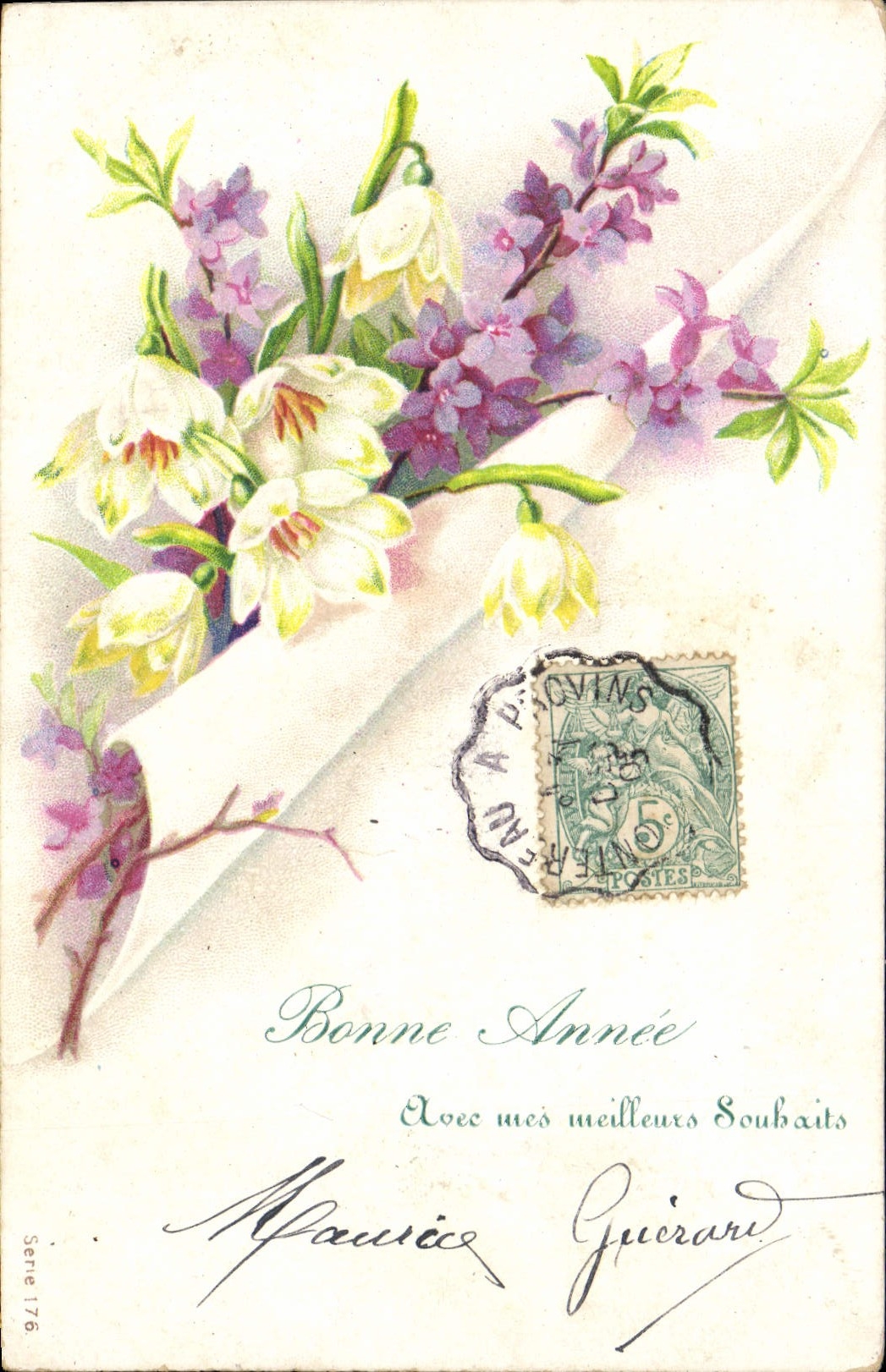 Flores de la fantasía de la POSTAL de la VENDIMIA