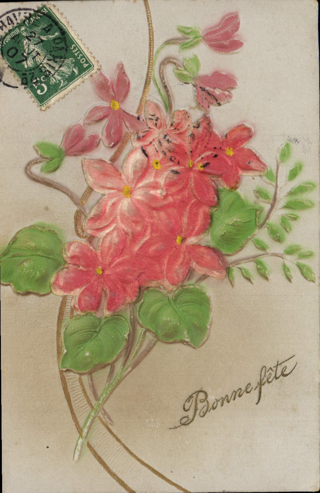 Flores de la fantasía de la POSTAL de la VENDIMIA