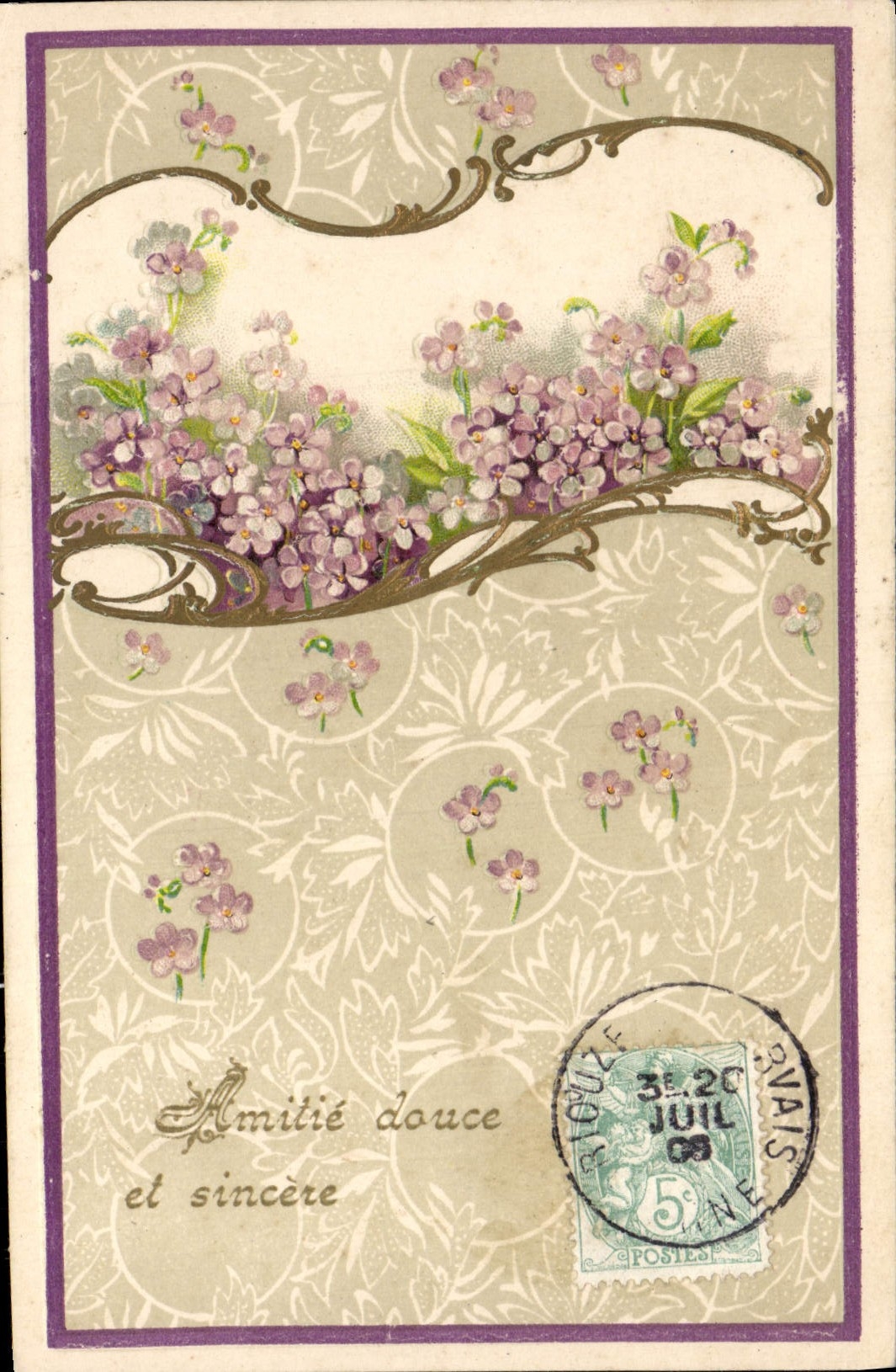 Flores de la fantasía de la POSTAL de la VENDIMIA