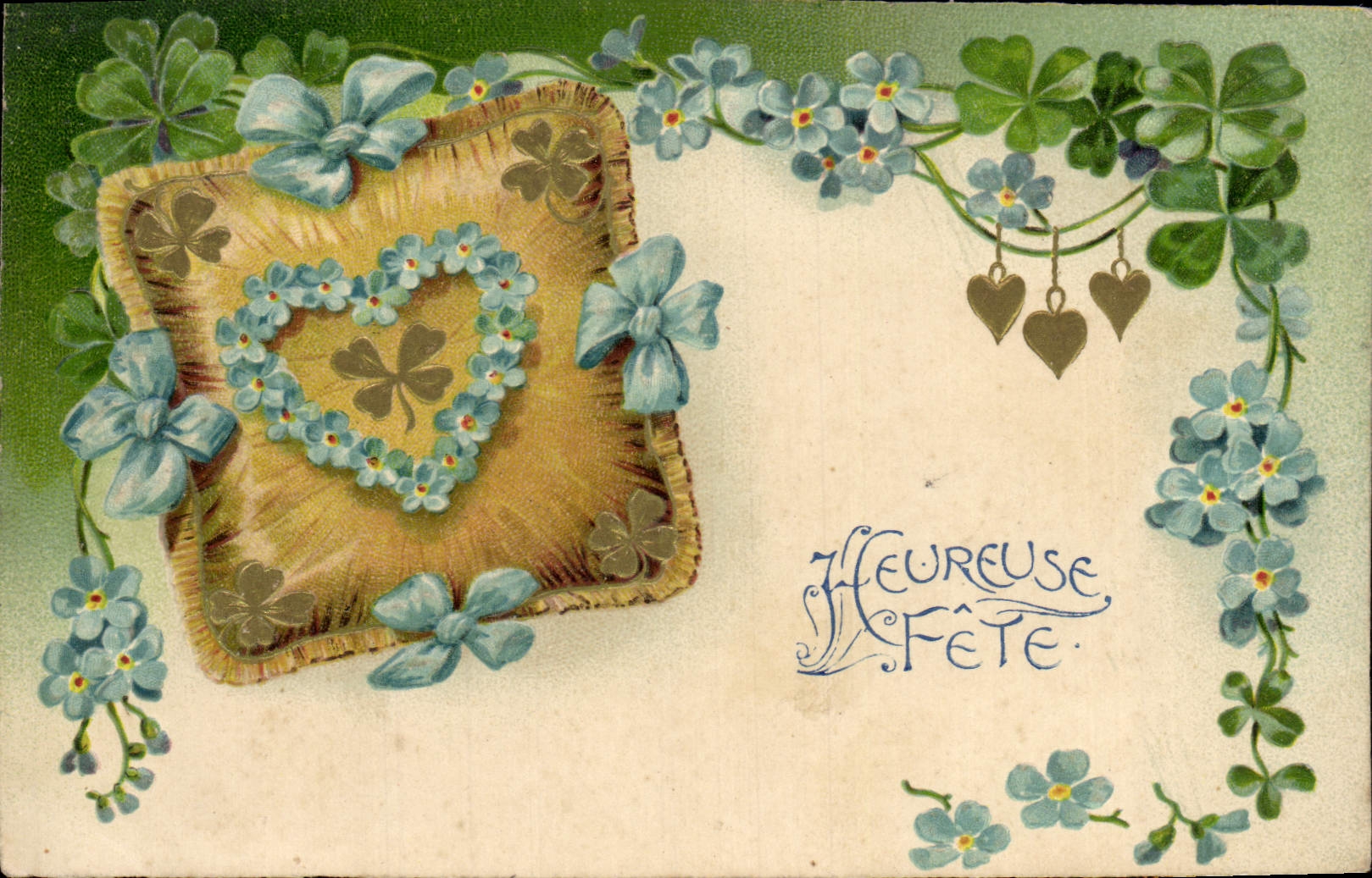 CPA Fantaisie Fleurs Trefles Coeur