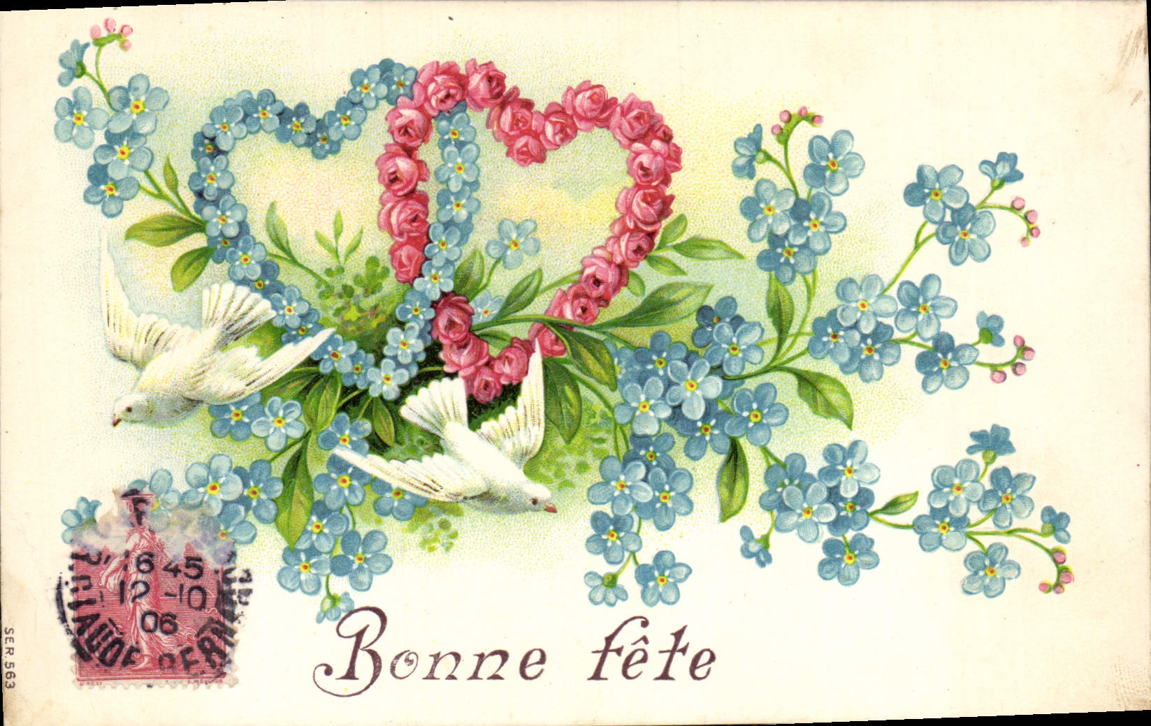 La fantasía de la POSTAL de la VENDIMIA florece el corazón de las palomas