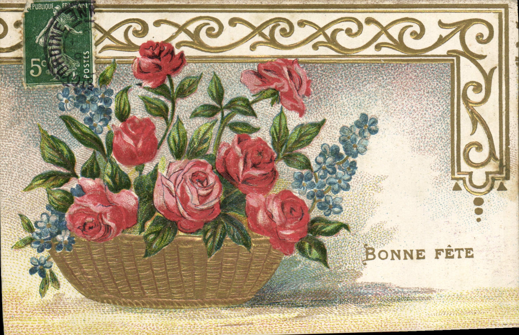 Flores de la fantasía de la POSTAL de la VENDIMIA