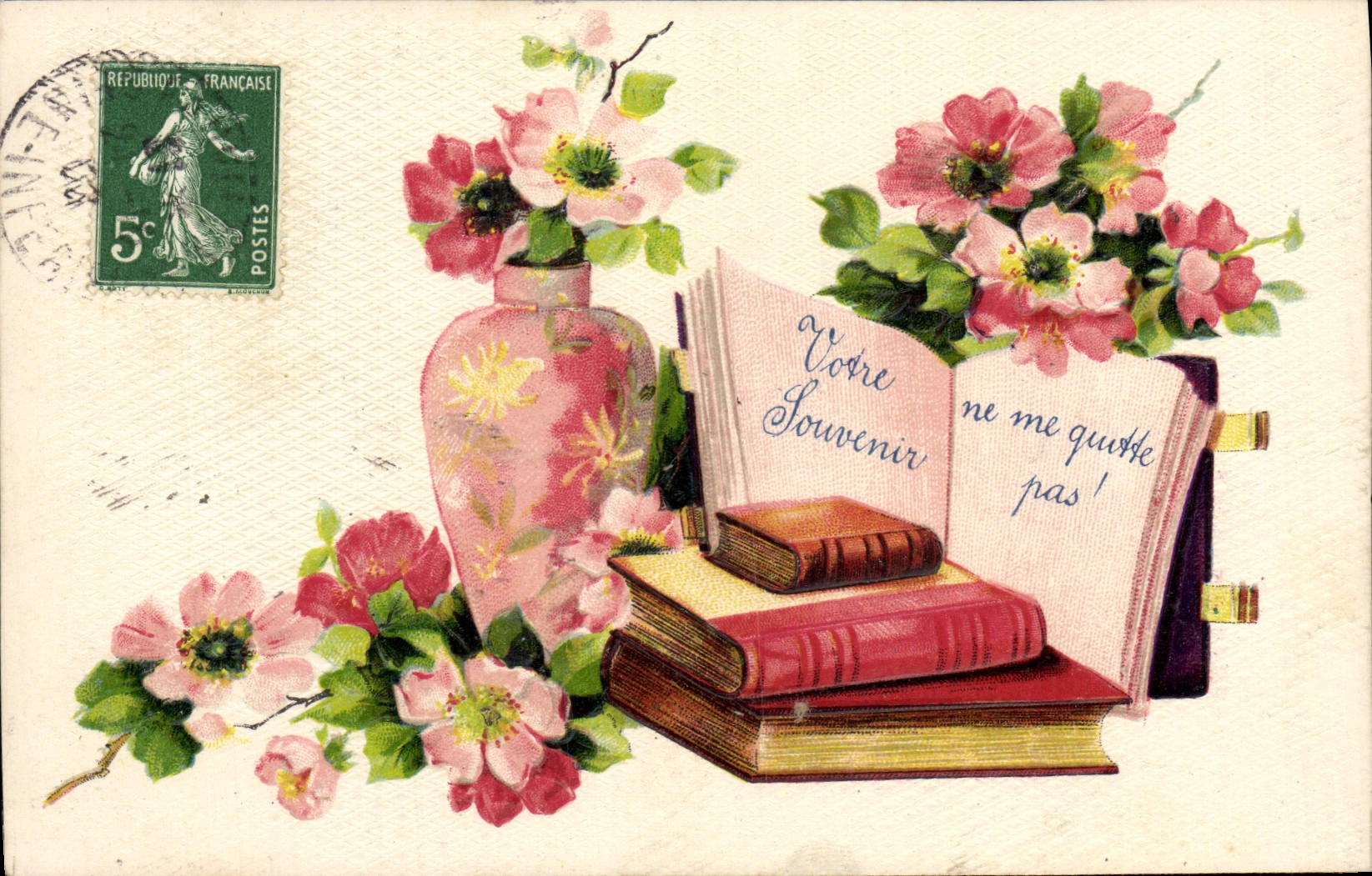 Flores de la fantasía de la POSTAL de la VENDIMIA