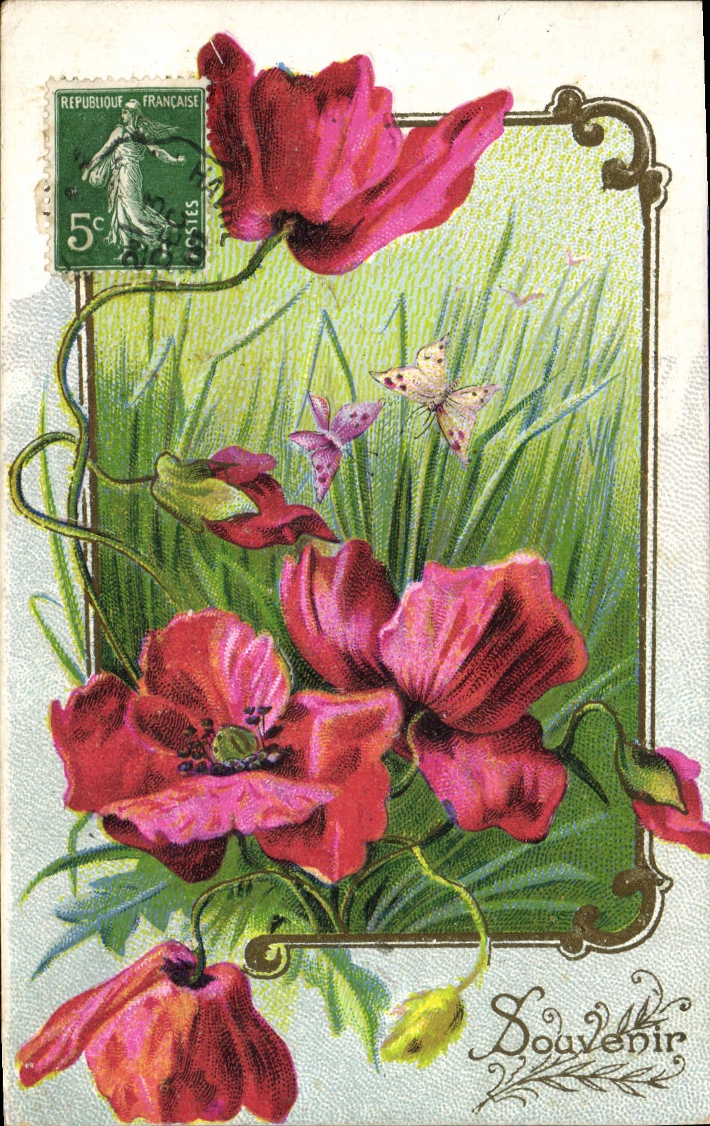 Flores de la fantasía de la POSTAL de la VENDIMIA