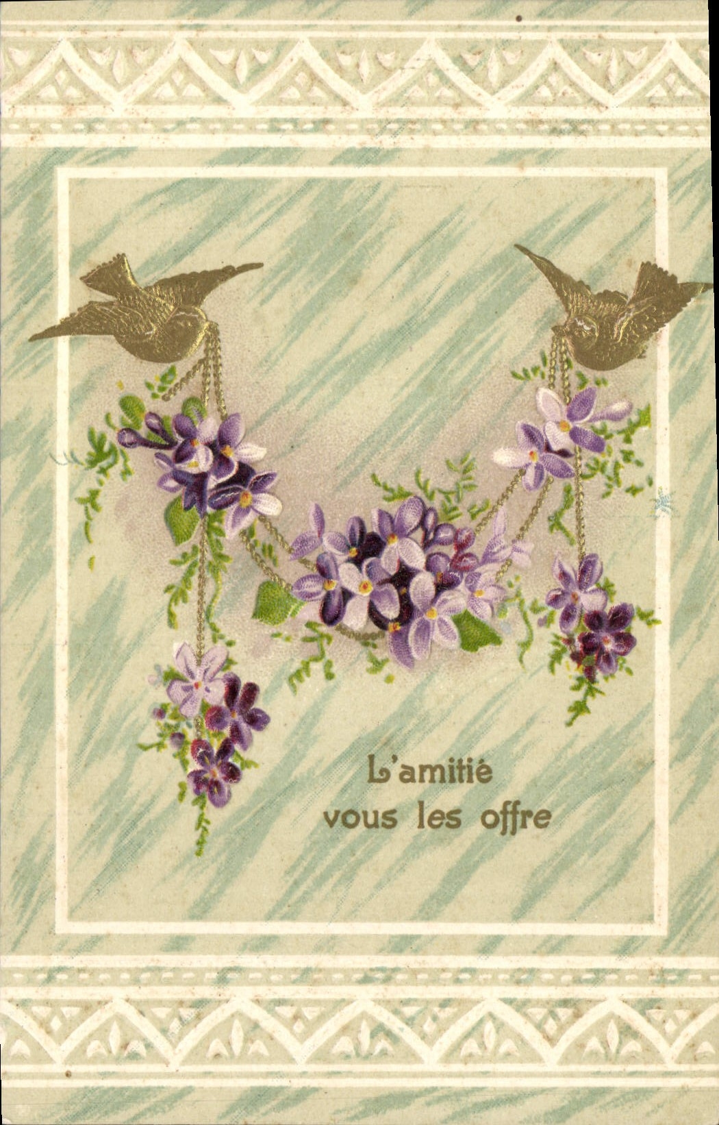 La fantasía de la POSTAL de la VENDIMIA florece pájaros