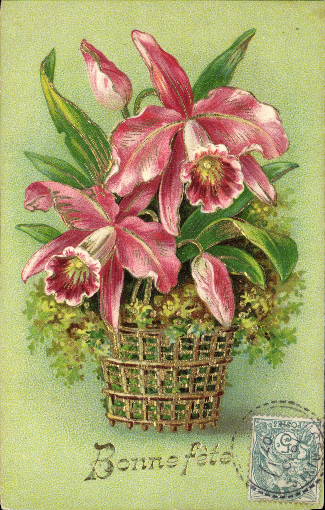 Flores de la fantasía de la POSTAL de la VENDIMIA