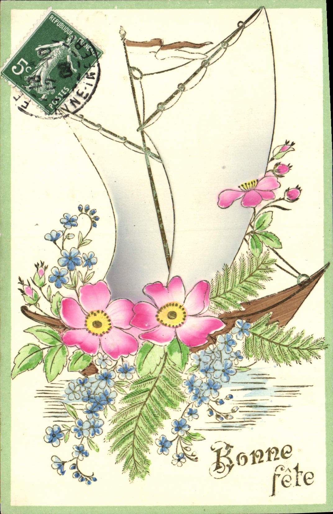 La fantasía de la POSTAL de la VENDIMIA florece el barco