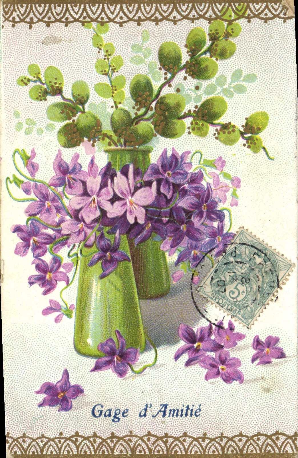 Flores de la fantasía de la POSTAL de la VENDIMIA