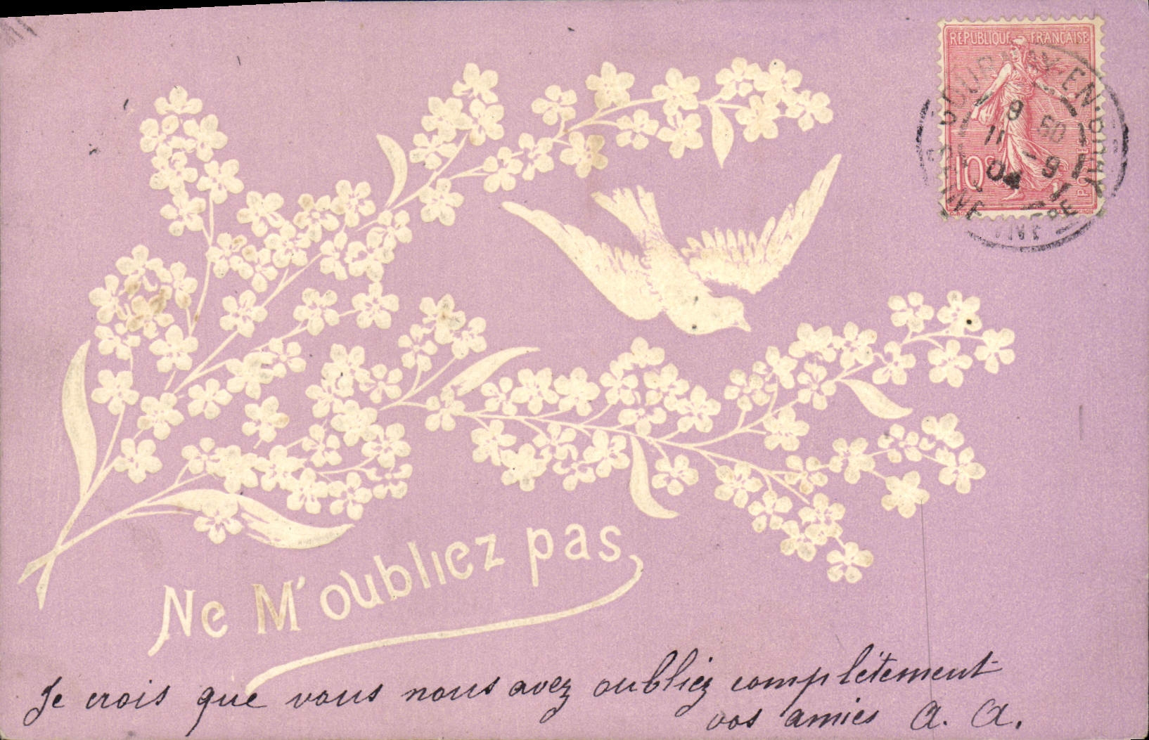 Paloma de las flores de la fantasía de la POSTAL de la VENDIMIA