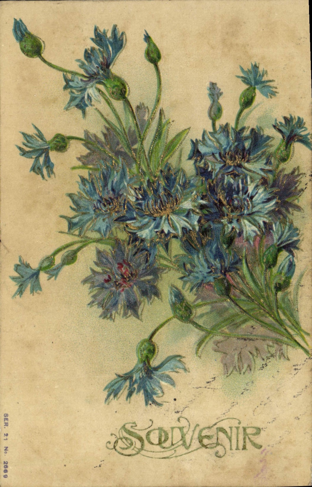 Flores de la fantasía de la POSTAL de la VENDIMIA