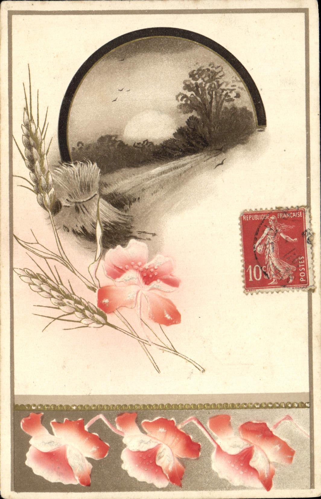 Flores de la fantasía de la POSTAL de la VENDIMIA