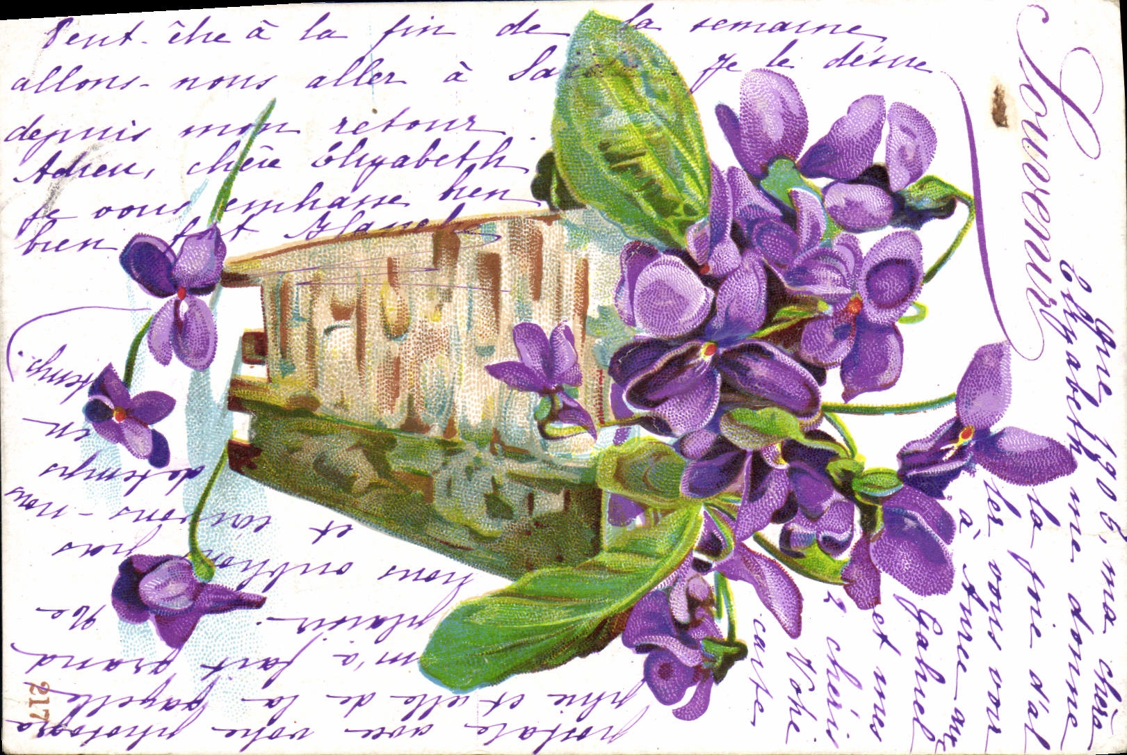 Flores de la fantasía de la POSTAL de la VENDIMIA