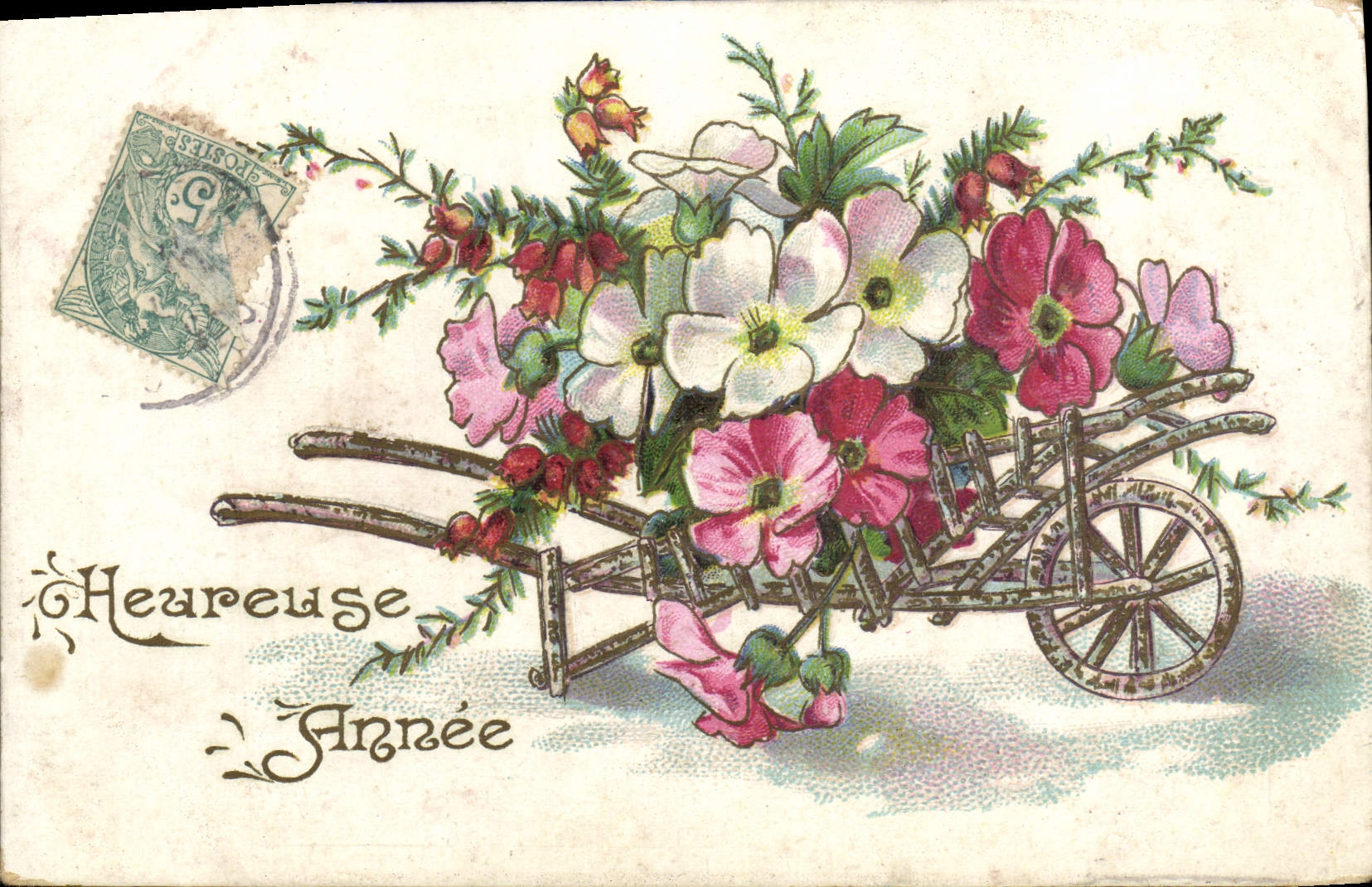 Flores de la fantasía de la POSTAL de la VENDIMIA