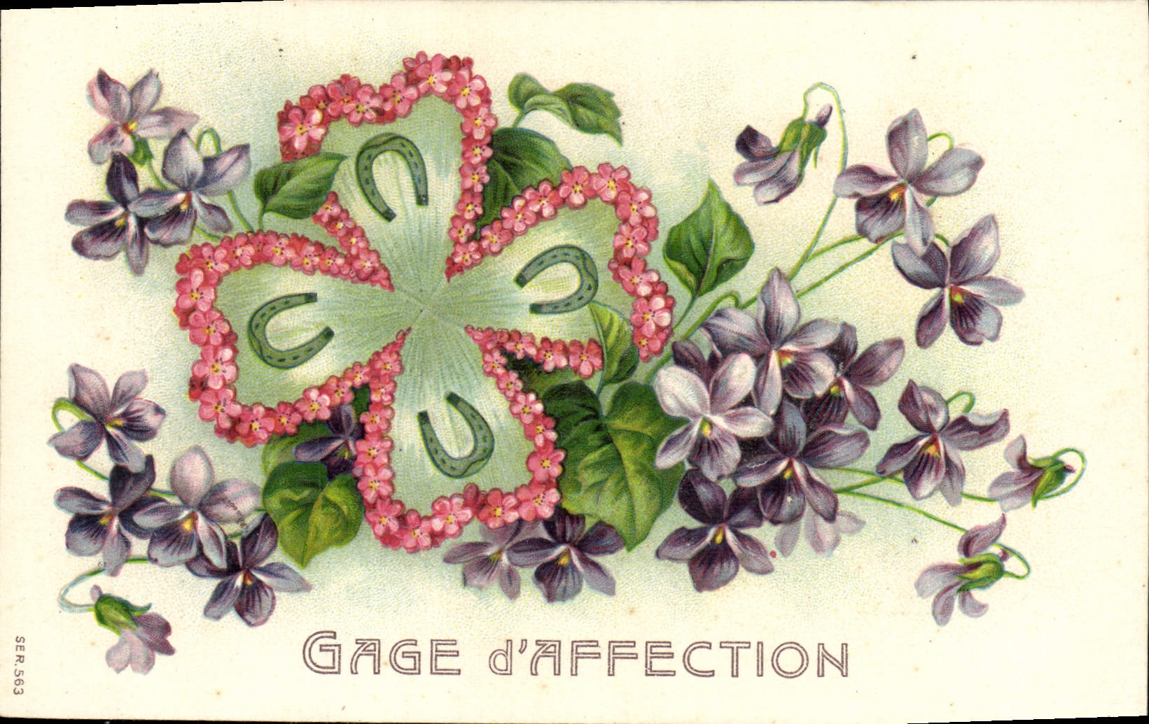VINTAGE POSTCARD Fantaisie Flowers Horseshoe
