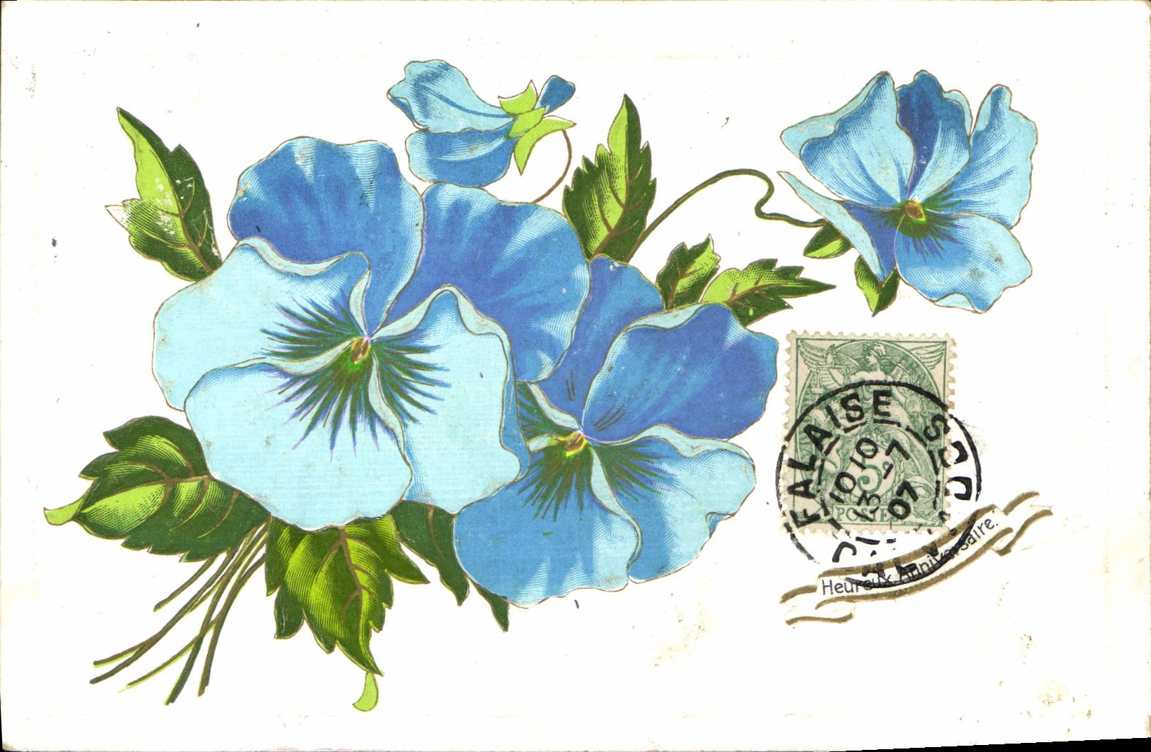 Flores de la fantasía de la POSTAL de la VENDIMIA