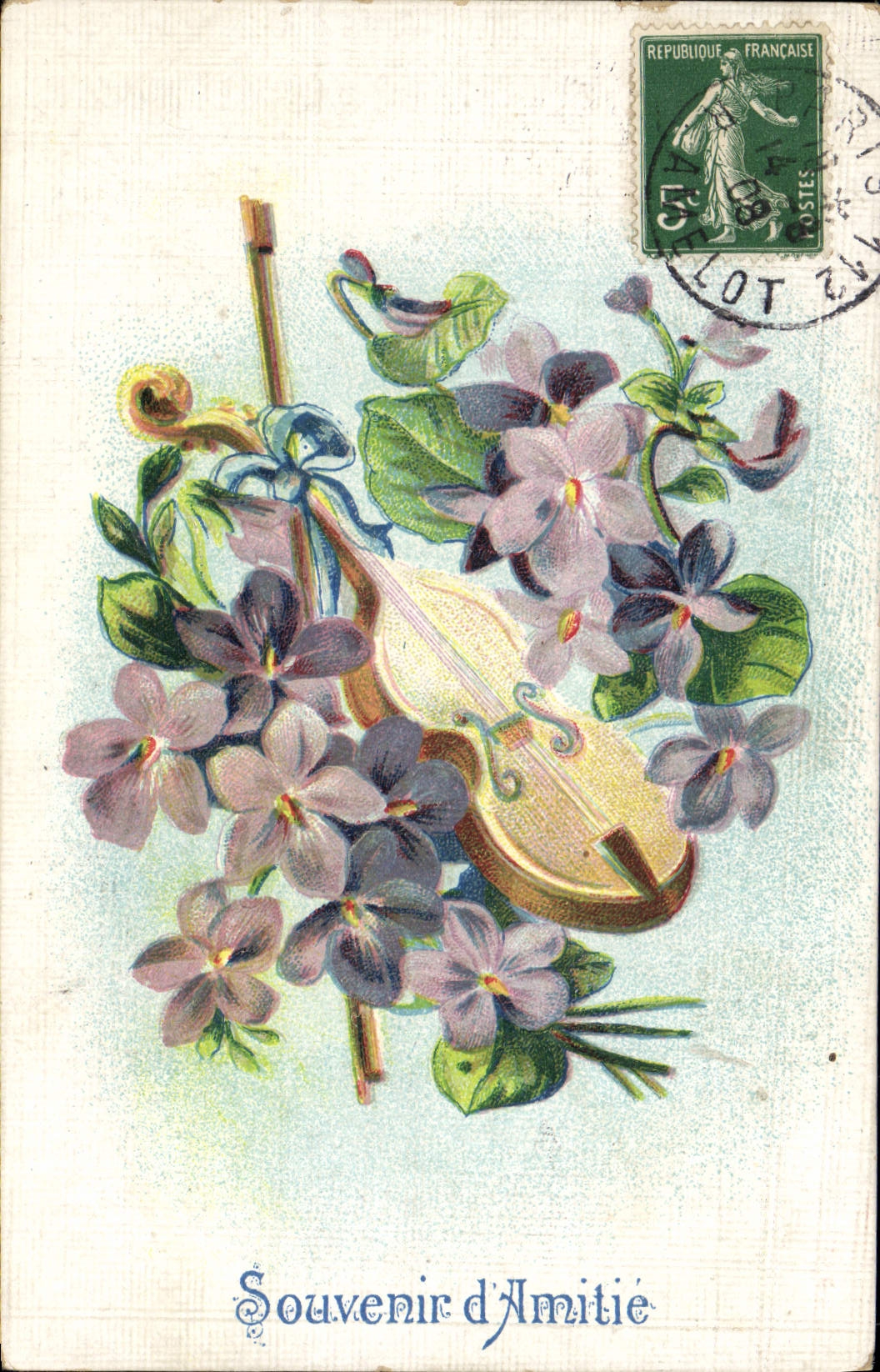 CPA Fantaisie Fleurs Violon Musique