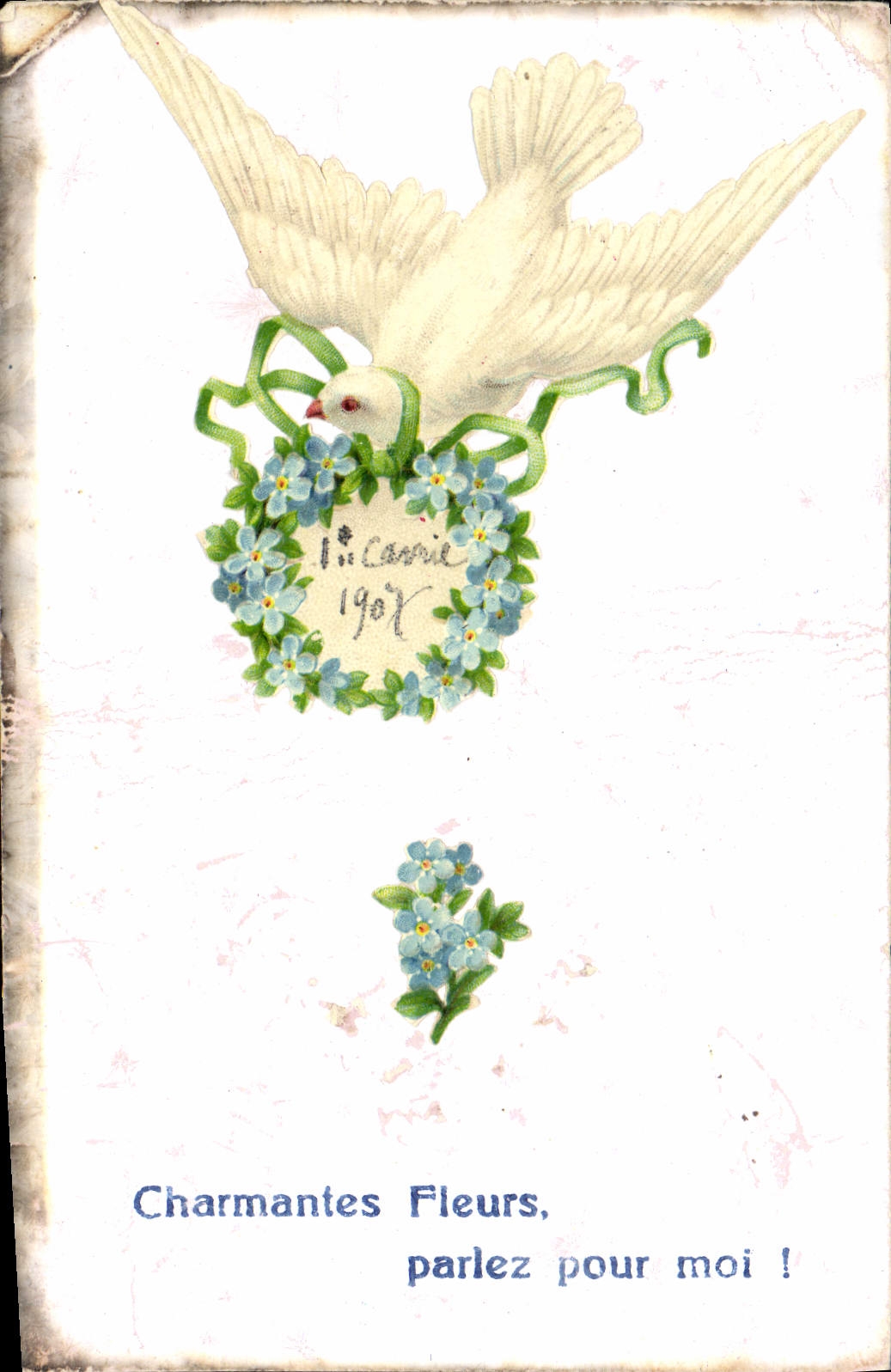 Paloma de las flores de la fantasía de la POSTAL de la VENDIMIA