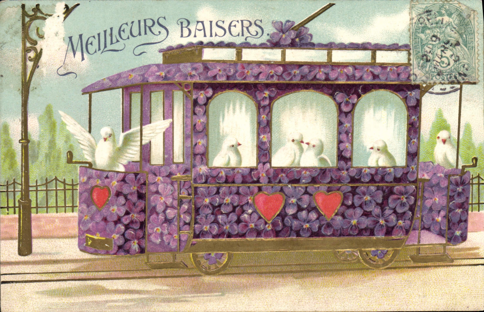 CPA Fantaisie Fleurs Colombes Tramway