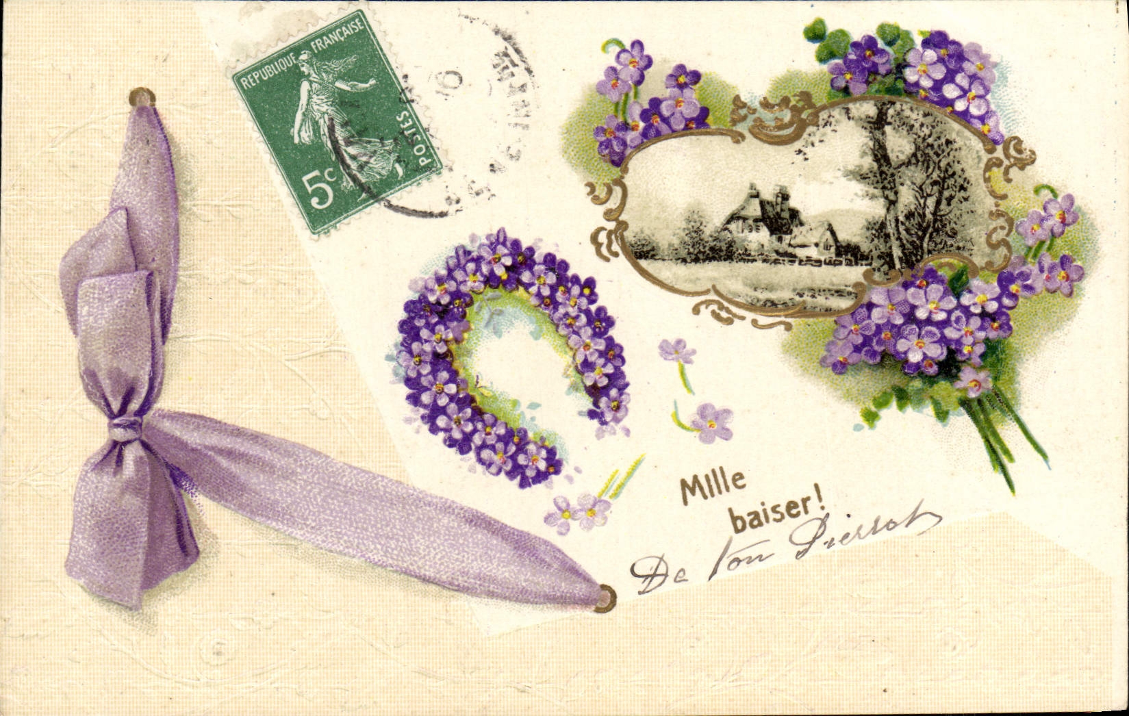 Flores de la fantasía de la POSTAL de la VENDIMIA