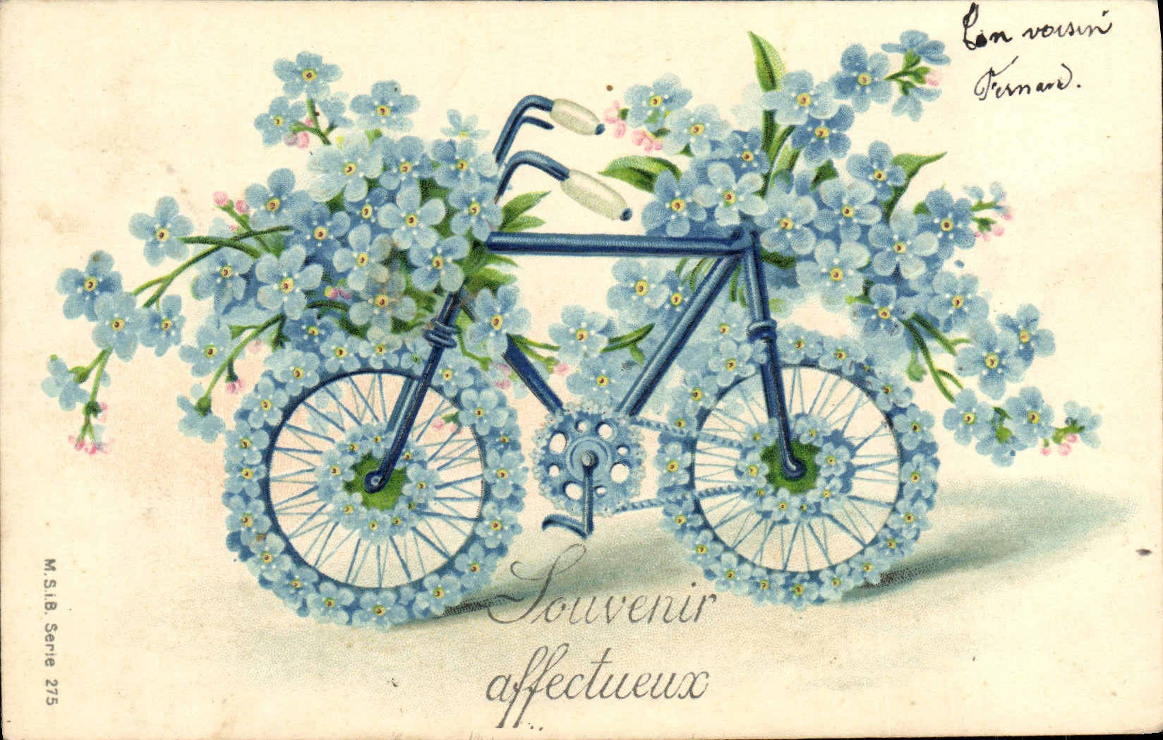 CPA Fantaisie Fleurs Velo Cycle