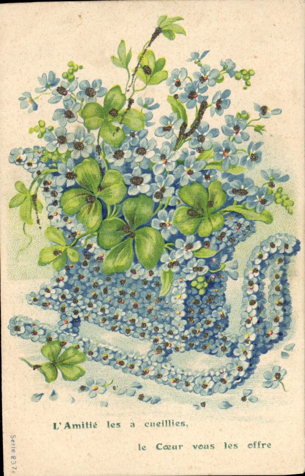 VINTAGE POSTCARD Fantasy Flowers Toboggan Sledge Clover
