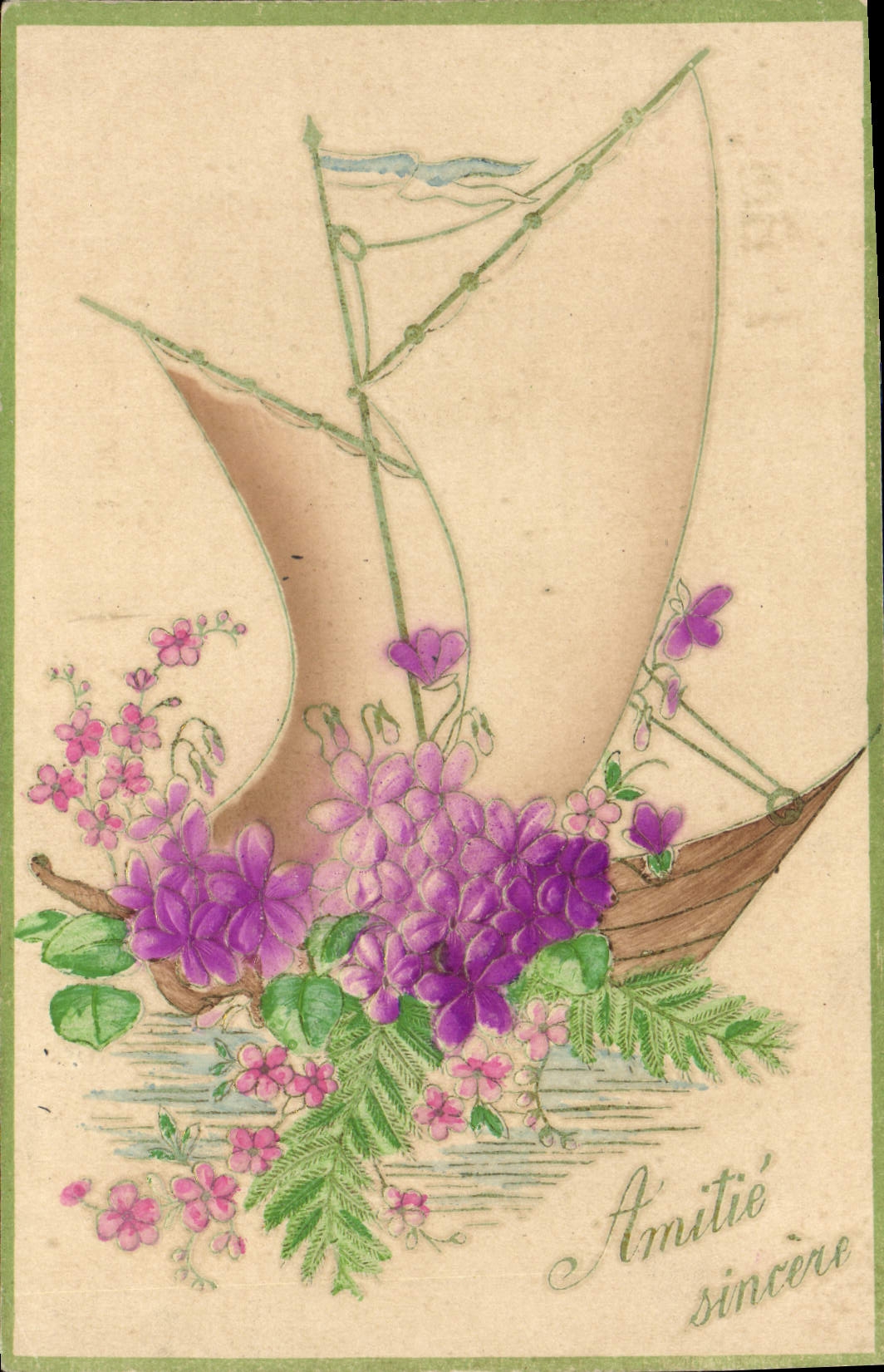 La fantasía de la POSTAL de la VENDIMIA florece el barco