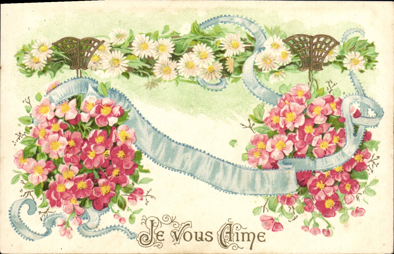 Flores de la fantasía de la POSTAL de la VENDIMIA