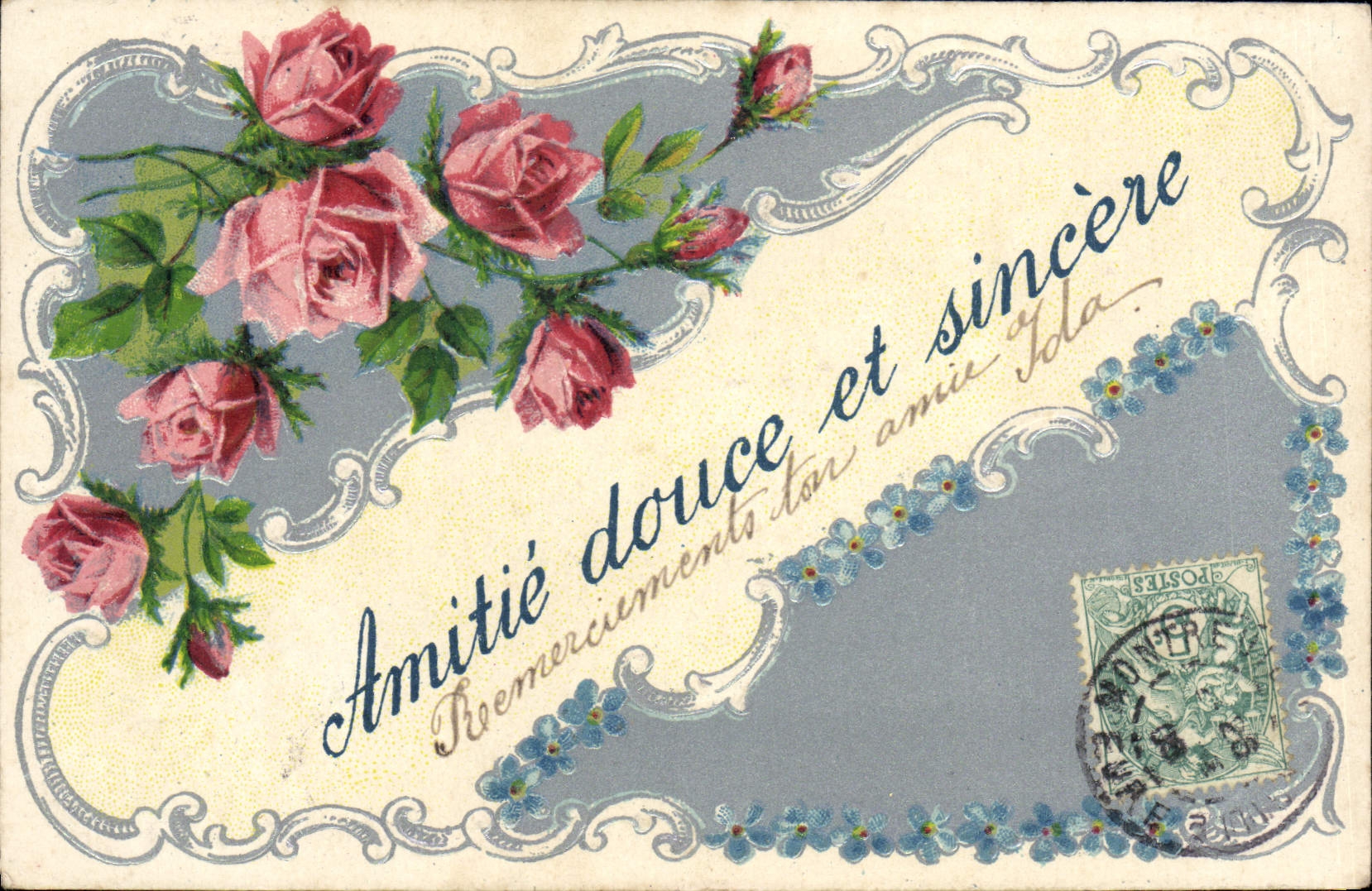 CPA Fantaisie Fleurs Carte argentee
