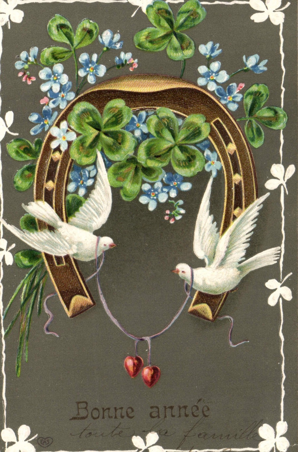 La fantasía de la POSTAL de la VENDIMIA florece el trébol de las palomas