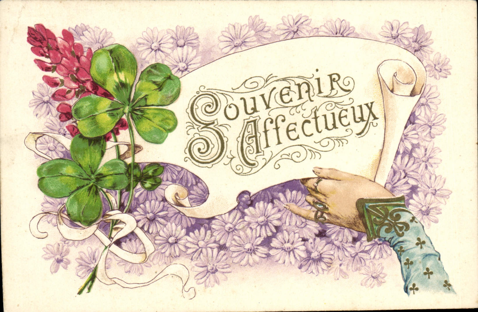 VINTAGE POSTCARD Fantasy Flowers Clover