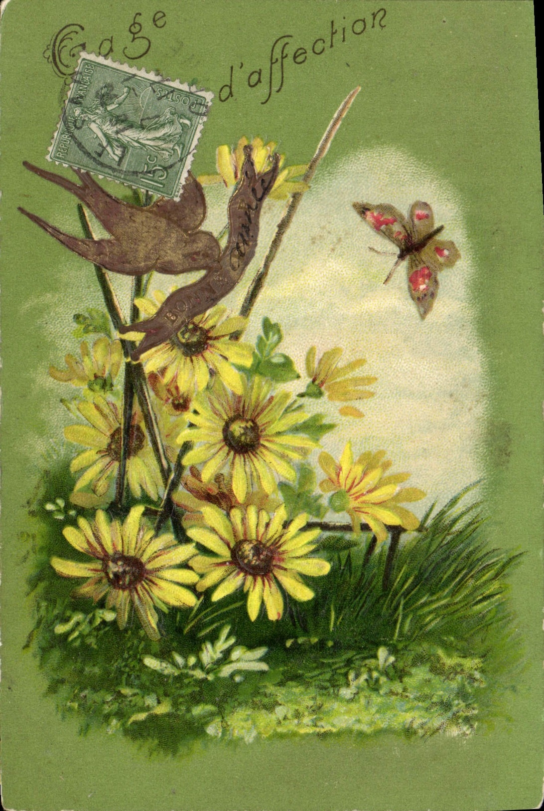 VINTAGE POSTCARD Fantasy Flowers Butterfly