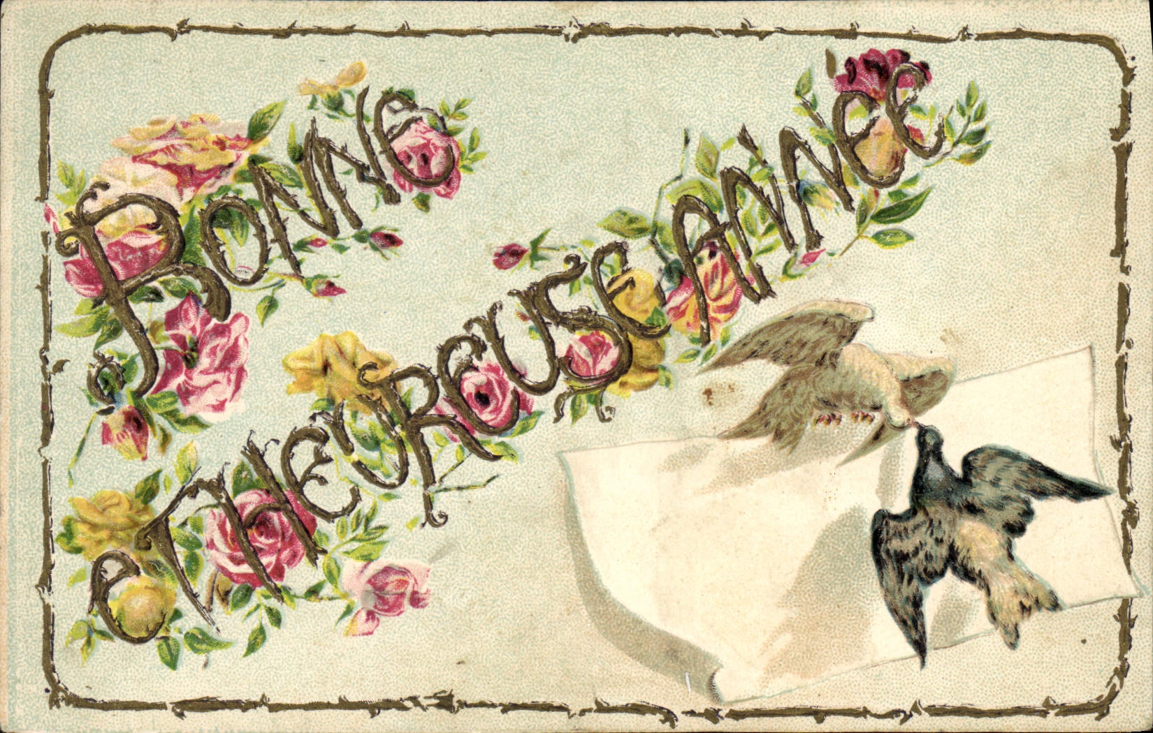 VINTAGE POSTCARD Fantasy Flowers Birds