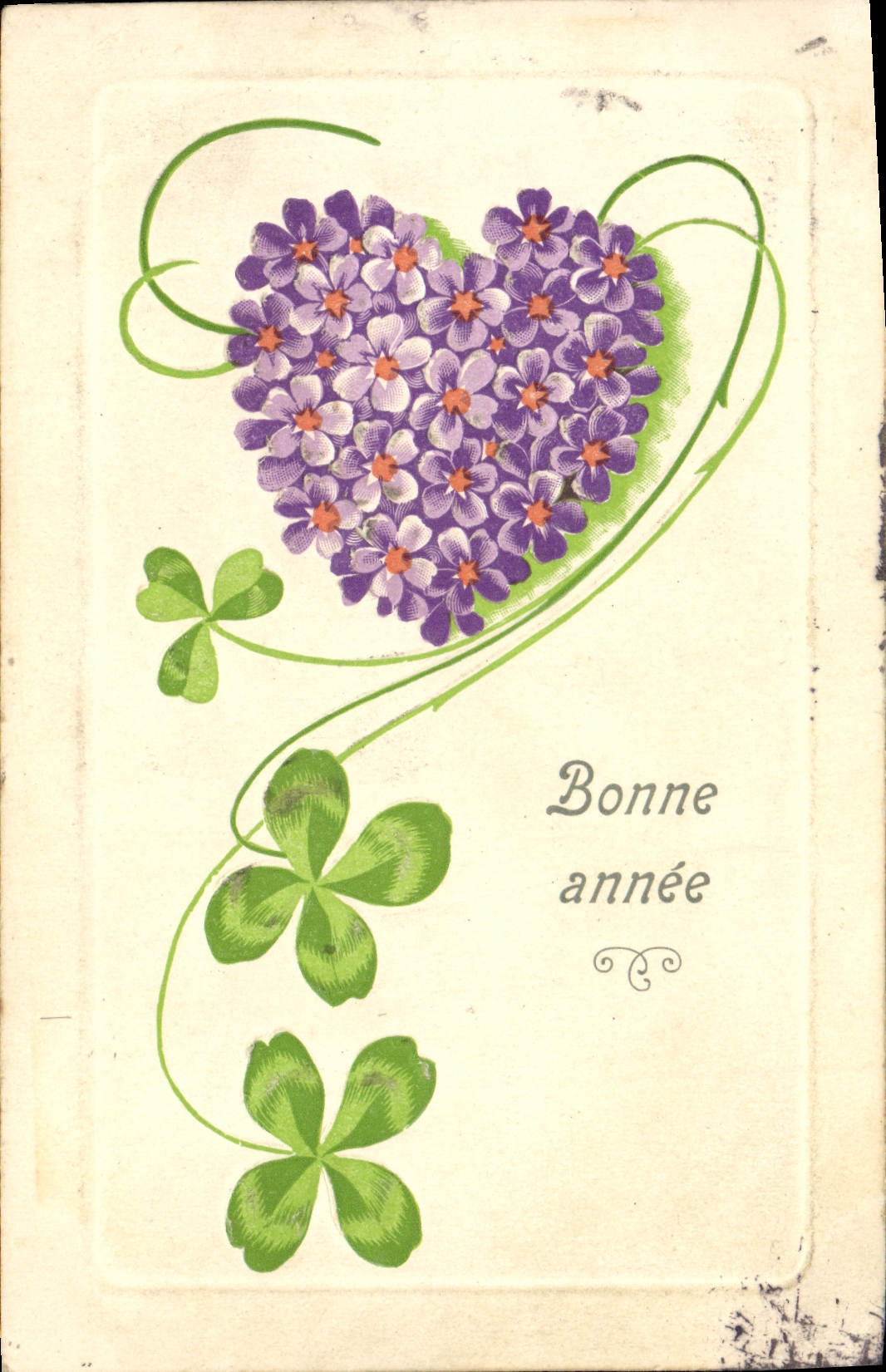 CPA Fantaisie Fleurs Coeur Trefles