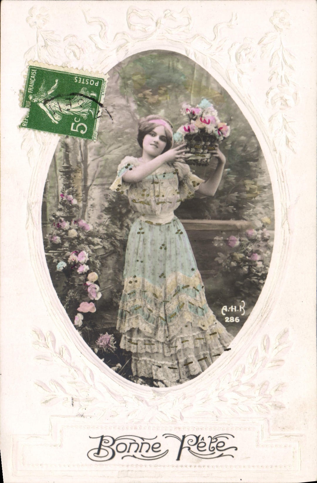 VINTAGE POSTCARD Fantasy Flowers Woman