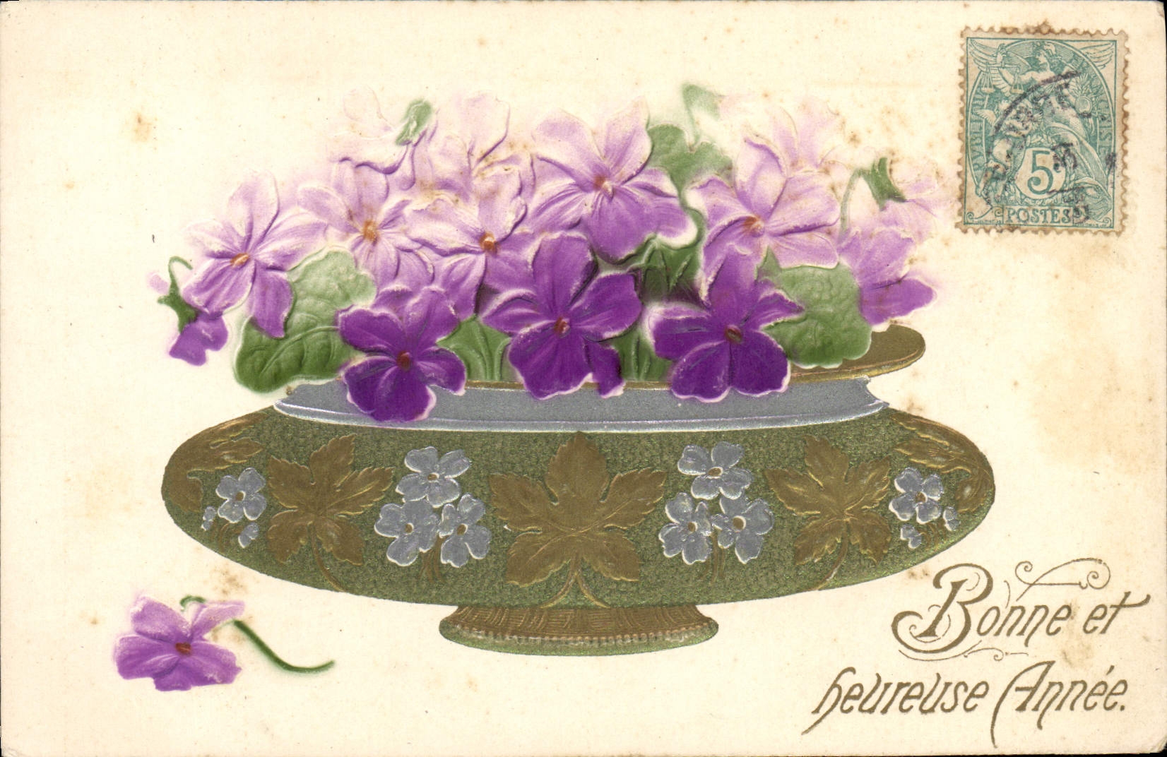 La fantasía de la POSTAL de la VENDIMIA florece la decoración plateada plata