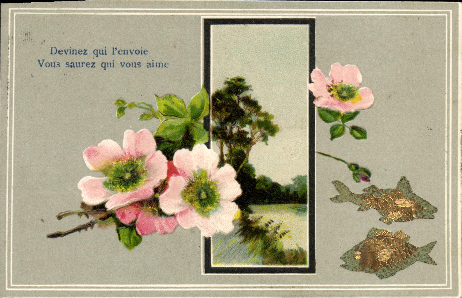 VINTAGE POSTCARD Fantasy Poisson Flowers