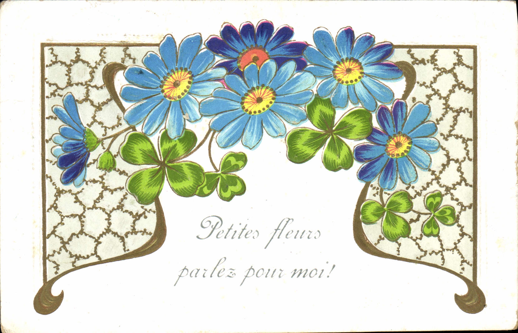 VINTAGE POSTCARD Fantasy Flowers Clover