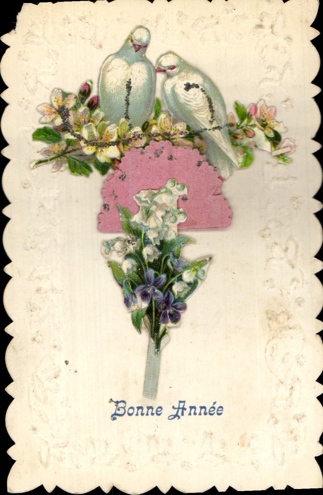VINTAGE POSTCARD Fantasy Flowers Doves