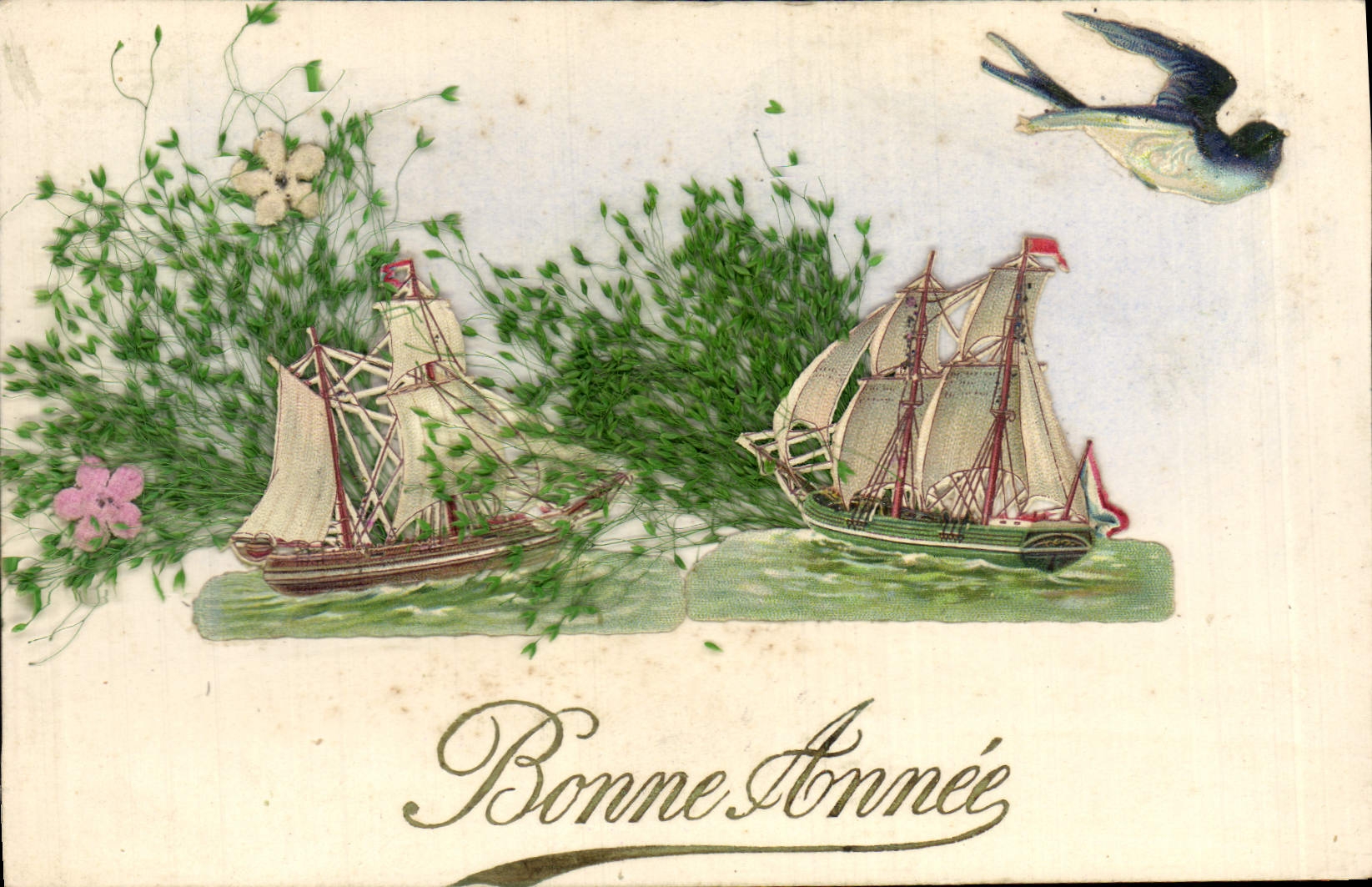 CPA Fantaisie Fleurs Bateaux Hirondelle