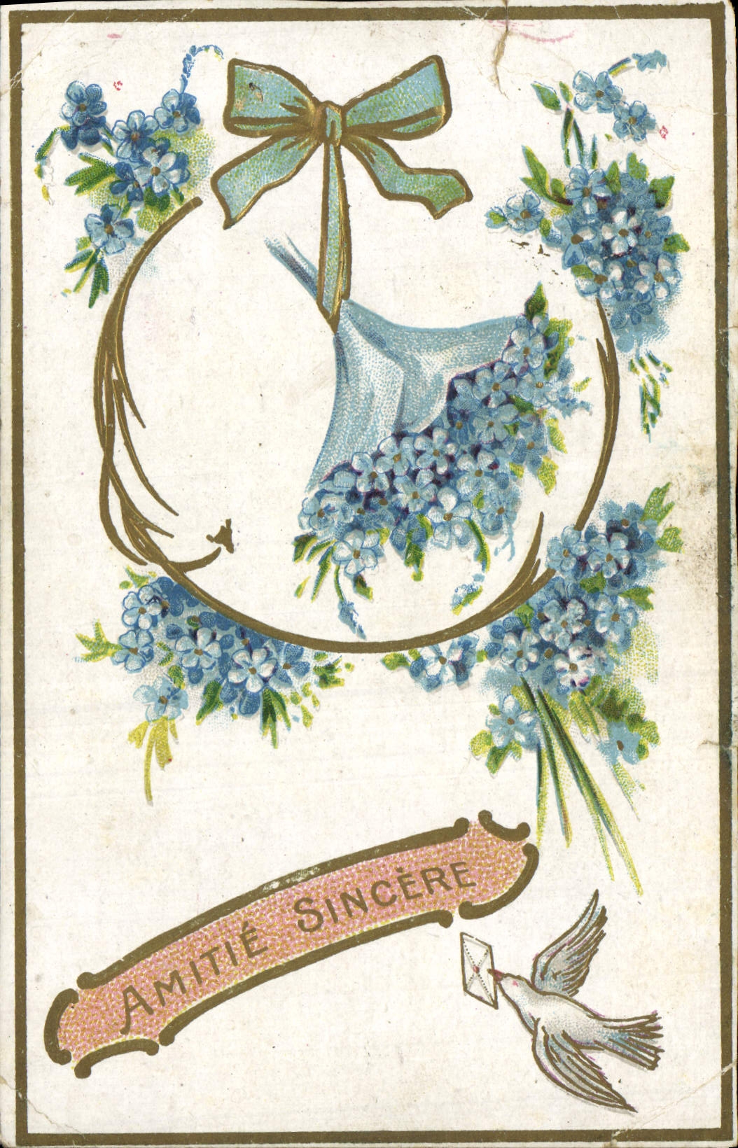 VINTAGE POSTCARD Fantasy Flowers Dove