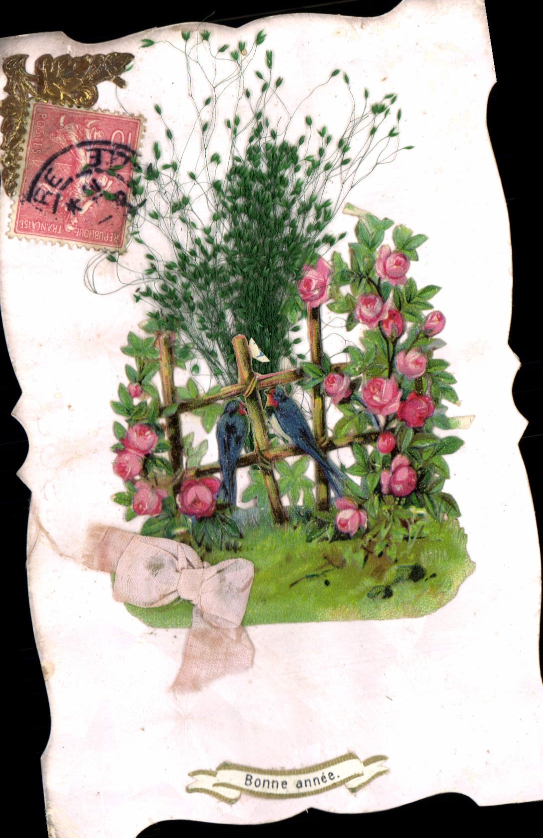 VINTAGE POSTCARD Fantasy Flowers Happy New Year