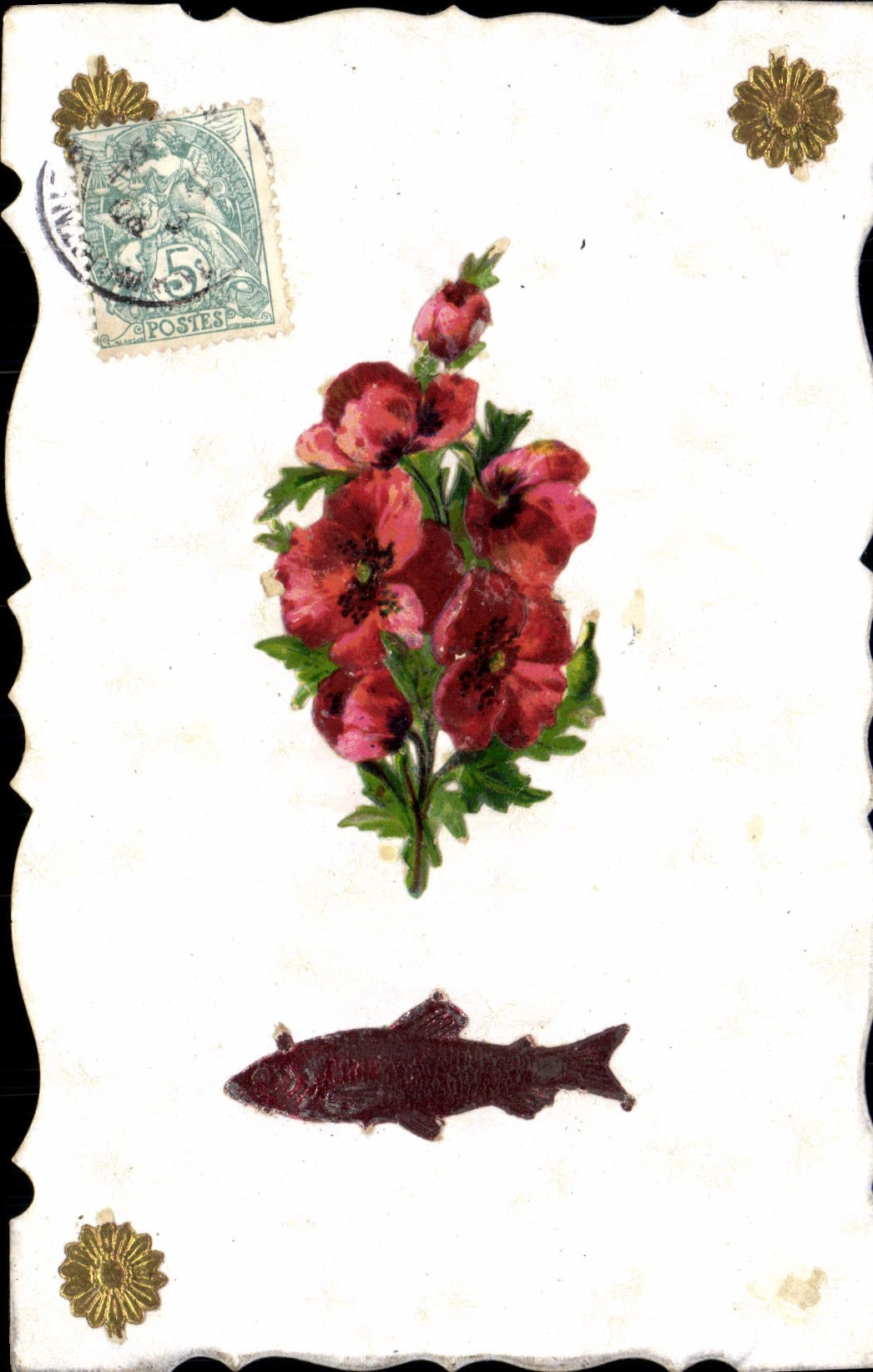 VINTAGE POSTCARD Fantasy Poisson Flowers