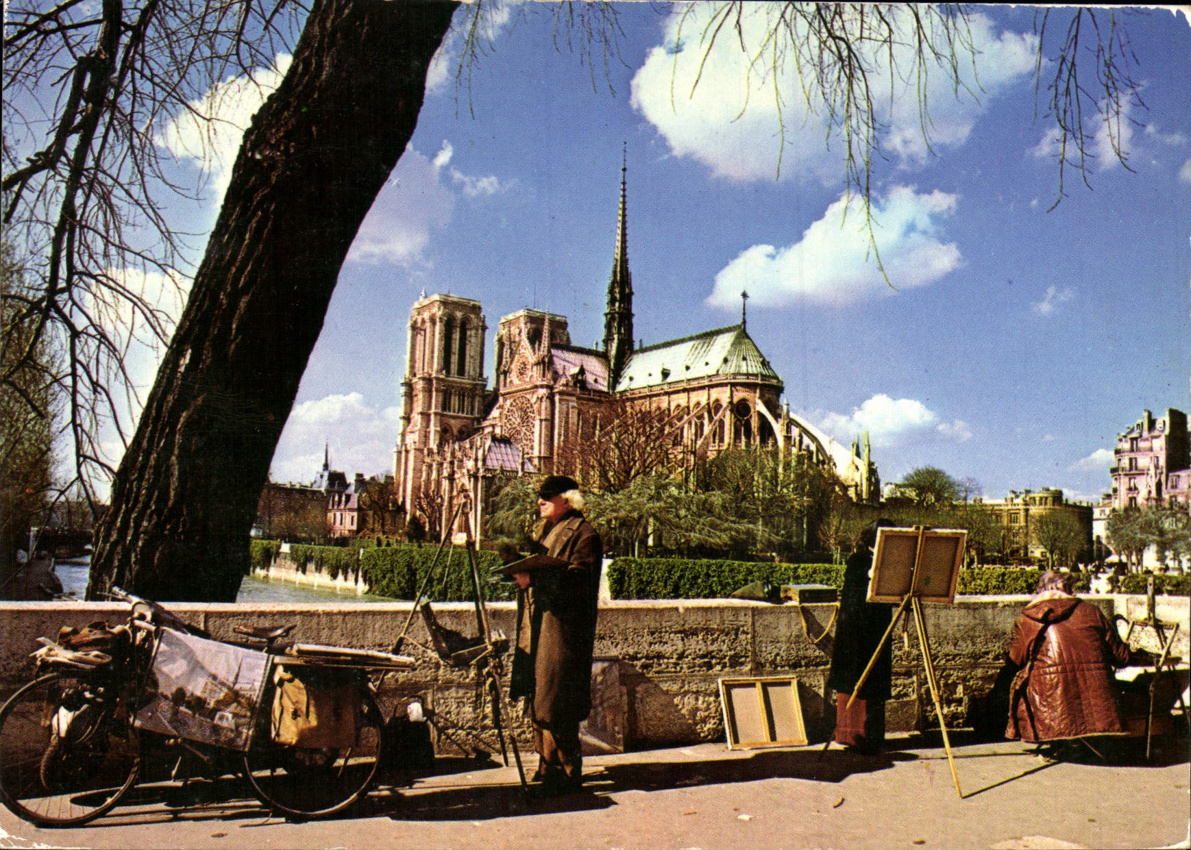 MODERN CARD Paris the Notre Dame Cathedral Taken Of the Archbishop's palace Painters Bicycle