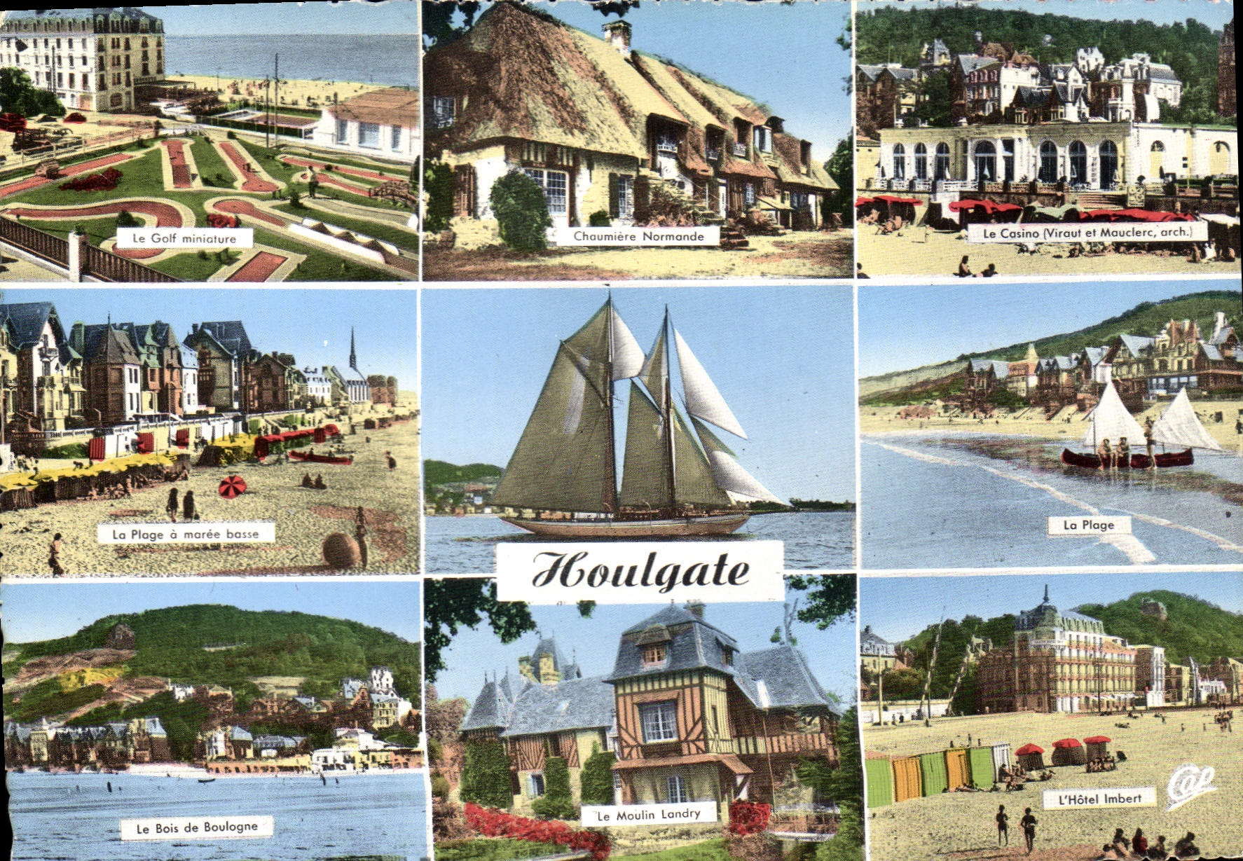 MODERN CARD Houlgate Golf Thatched cottage Norman the Sailing casino Boat