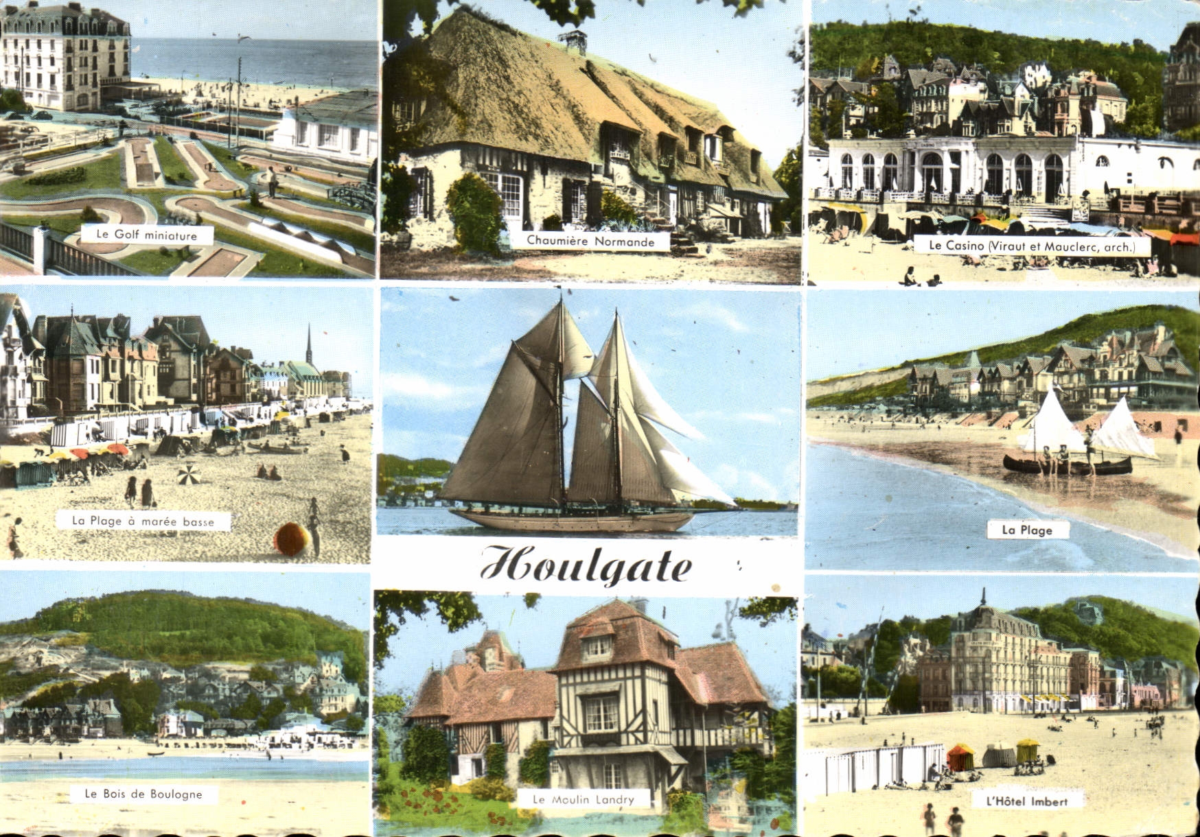 CPM Houlgate Golf Chaumiere normande Le casino Voilier Bateau