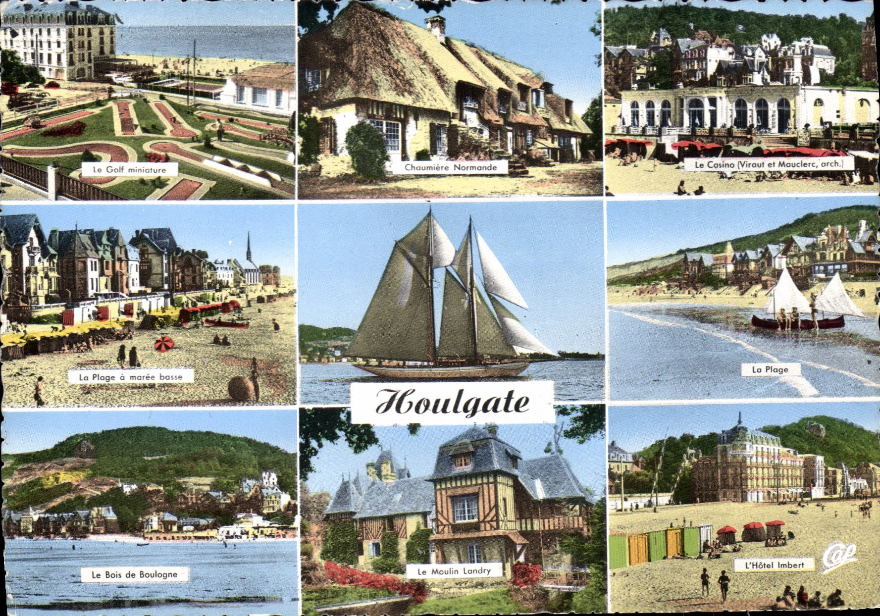 CPM Houlgate Golf Chaumiere normande Le casino Voilier Bateau