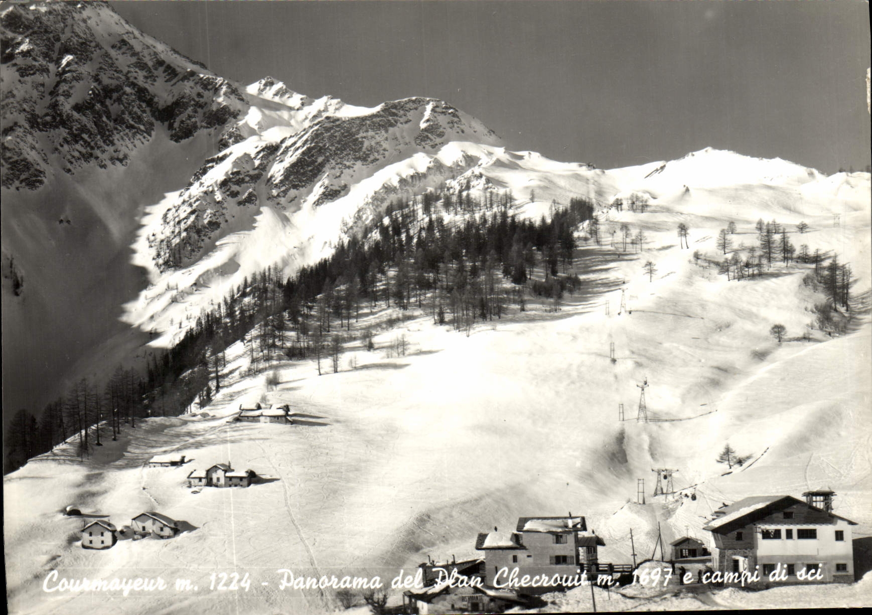 POSTAL MODERNA panorama plano LED Checrouit E campi di sci de Courmayeur
